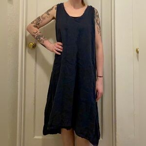 EUC ROSEMARINE Made in Italy Navy 100% Linen Sleeveless A Line Midi Dress